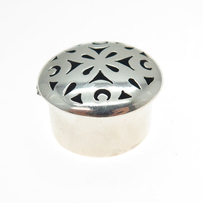 925 Sterling Silver Vintage Mexico Ornate Floral Snuff / Pill Box