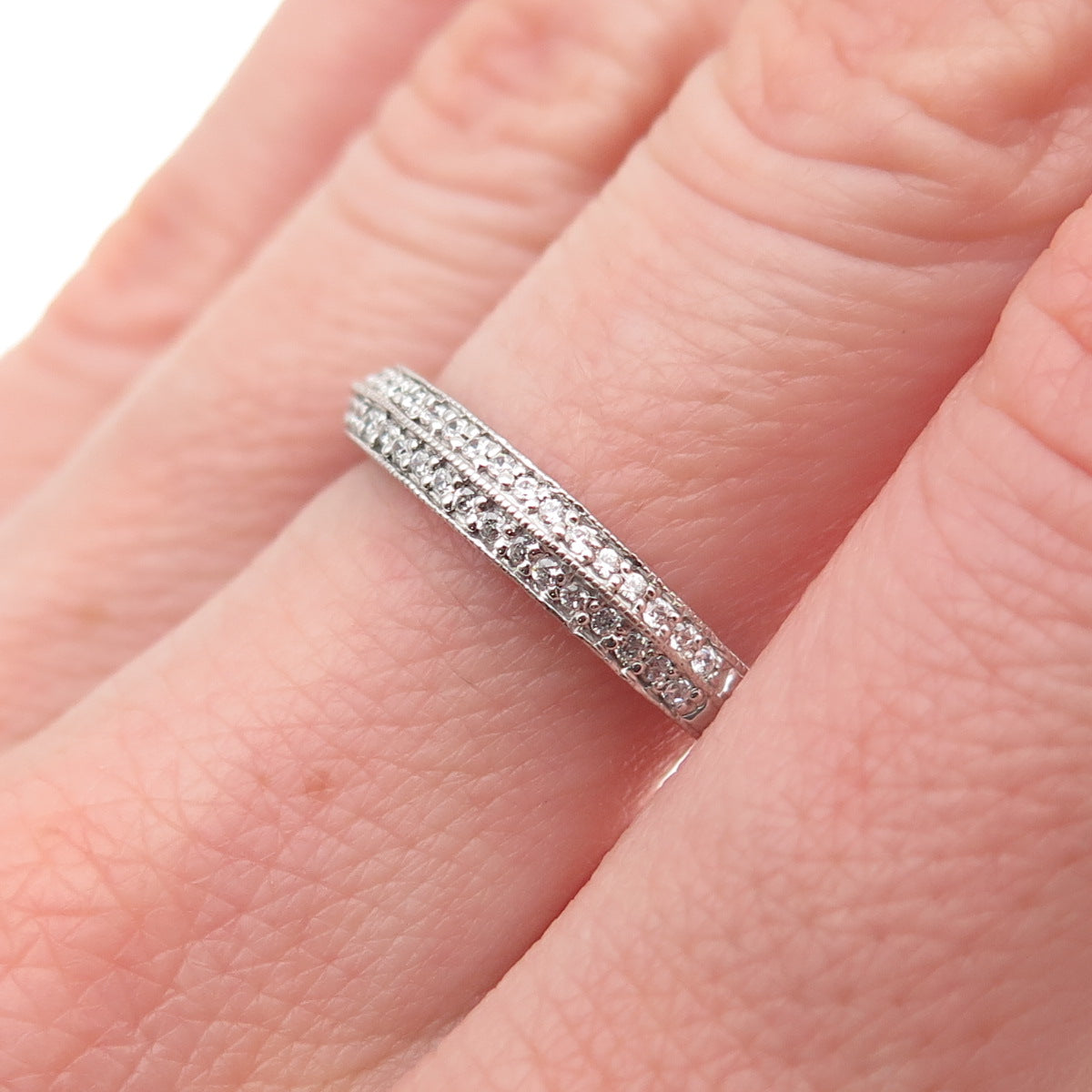 925 Sterling Silver Round-Cut C Z Half Eternity Band Ring Size 7.25
