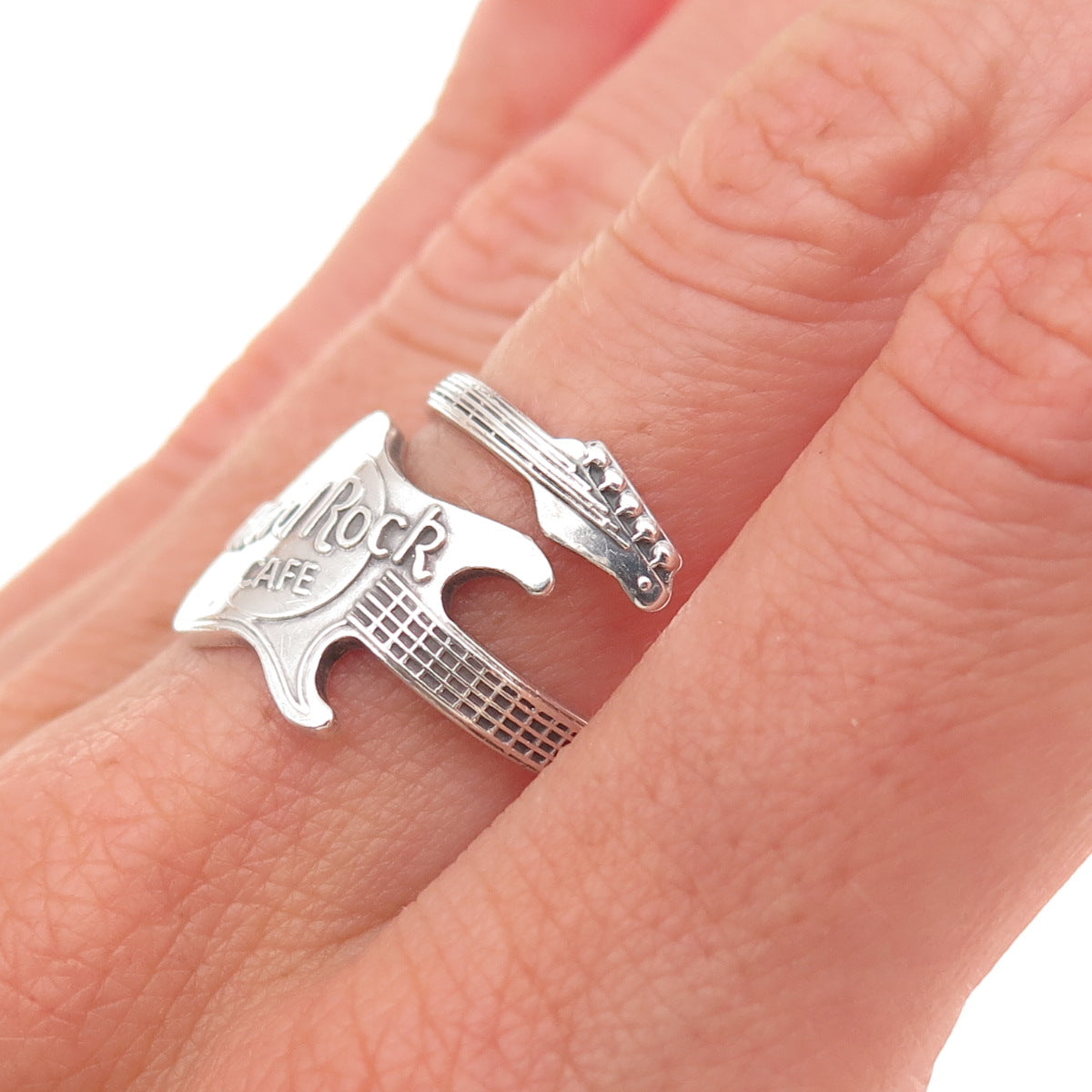 925 Sterling Silver Vintage Hard Rock Cafe Guitar Adjustable Ring Size 7.25