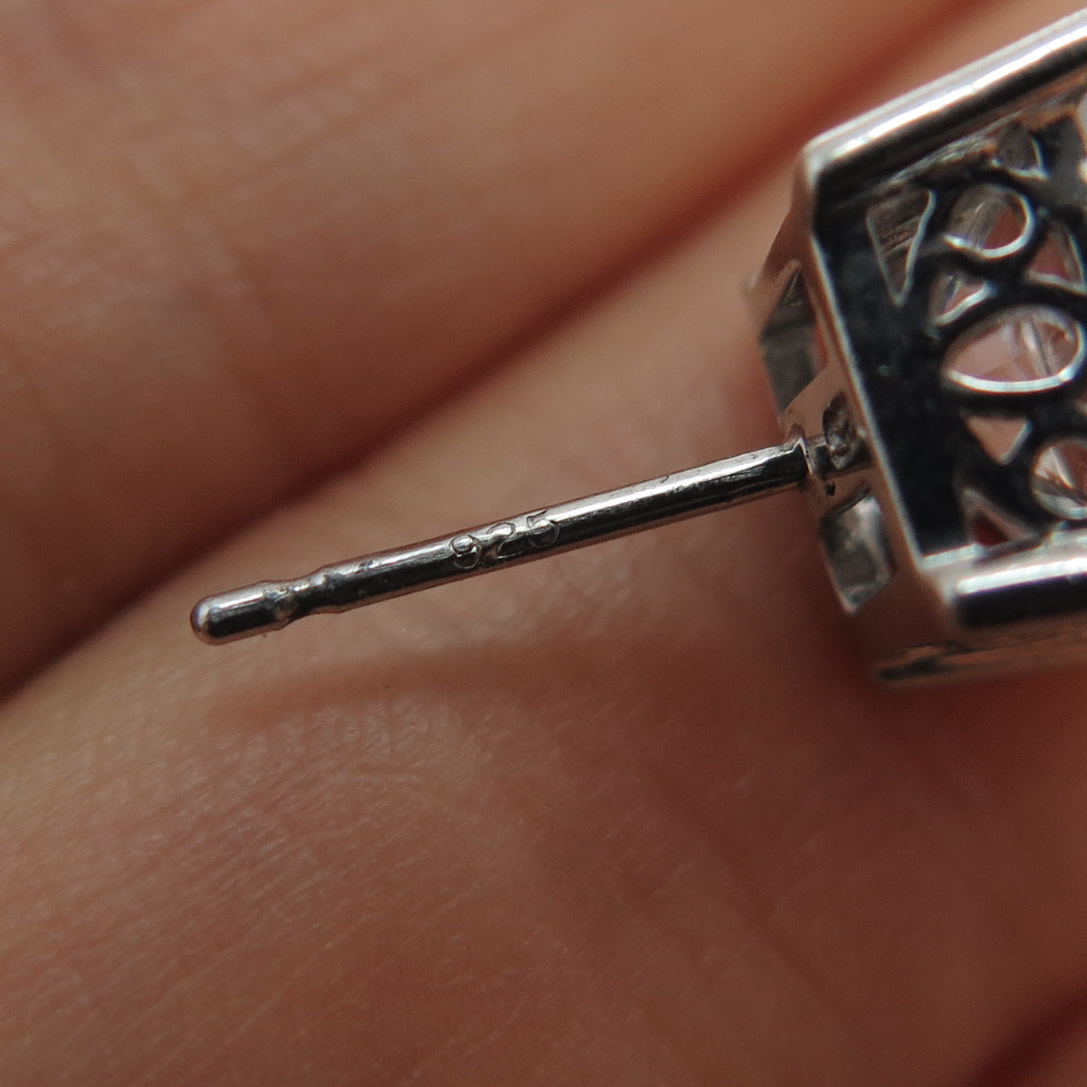 925 Sterling Silver Princess-Cut C Z Stud Earrings