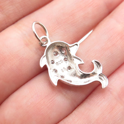 925 Sterling Silver Round-Cut C Z Dolphin Minimalist Charm Pendant