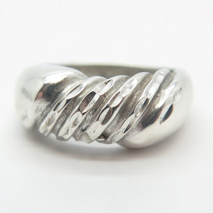 925 Sterling Silver Vintage Ribbed Ring Size 8