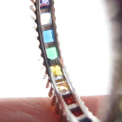 925 Sterling Silver Multi-Color C Z All Around Eternity Band Ring Size 7.75