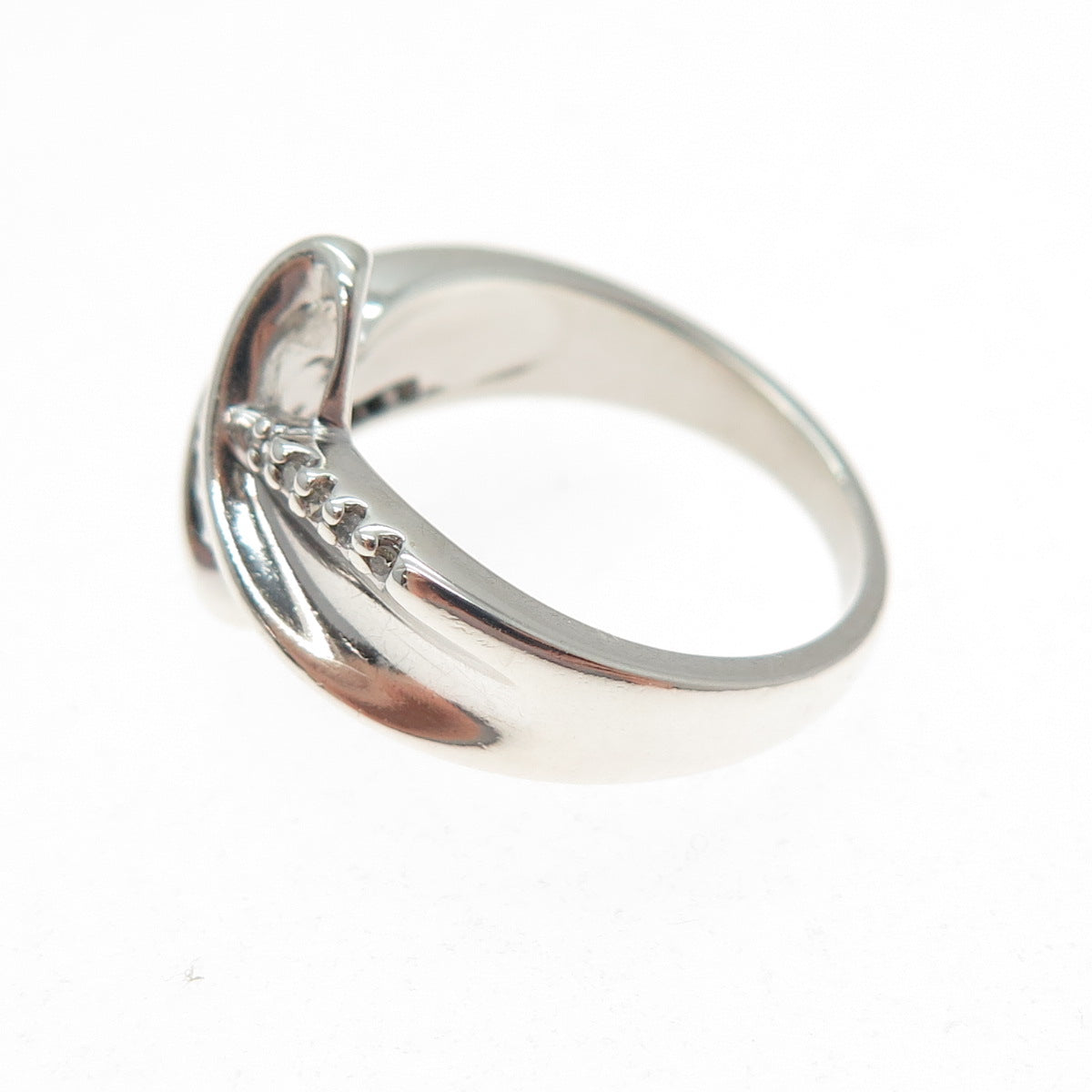 SUN 925 Sterling Silver Real Round-Cut Diamond Bypass Ring Size 7