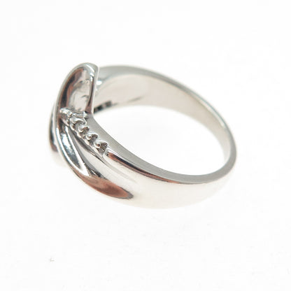 SUN 925 Sterling Silver Real Round-Cut Diamond Bypass Ring Size 7