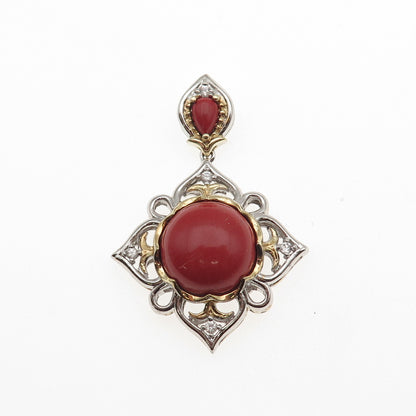 Michael Valitutti Gems En Vogue 925 Sterling 2-Tone Coral & White Topaz Pendant