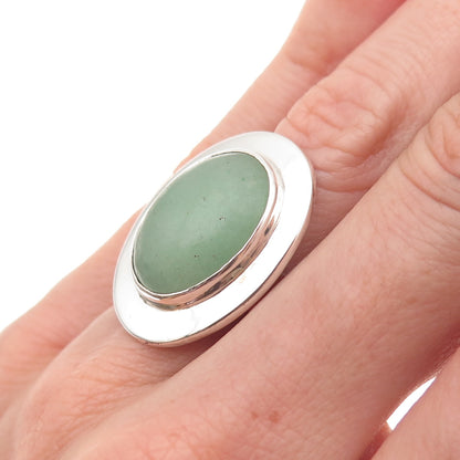 925 Sterling Silver Vintage Mexico Real Aventurine Modernist Ring Size 6