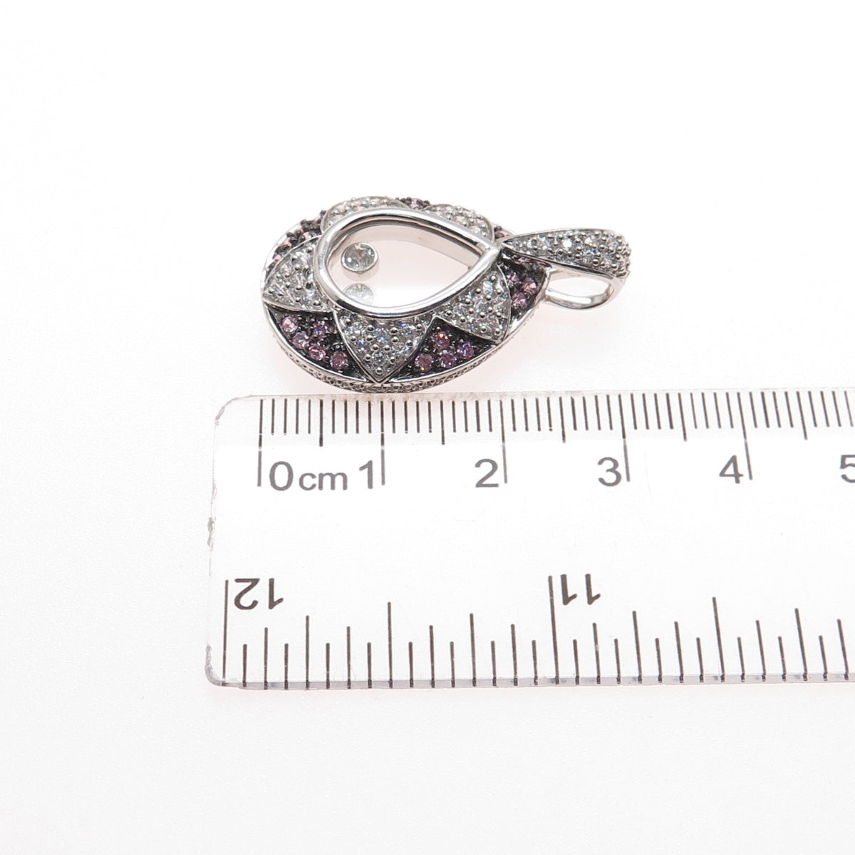 MEDA 925 Sterling Silver Round-Cut Pink & White C Z Teardrop Charm Pendant