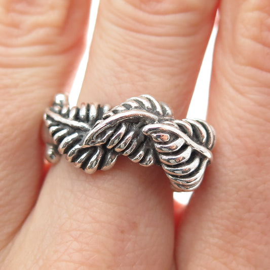LAURENT LEGER 925 Sterling Silver Vintage Floral Leaf Oxidized Ring Size 6.75