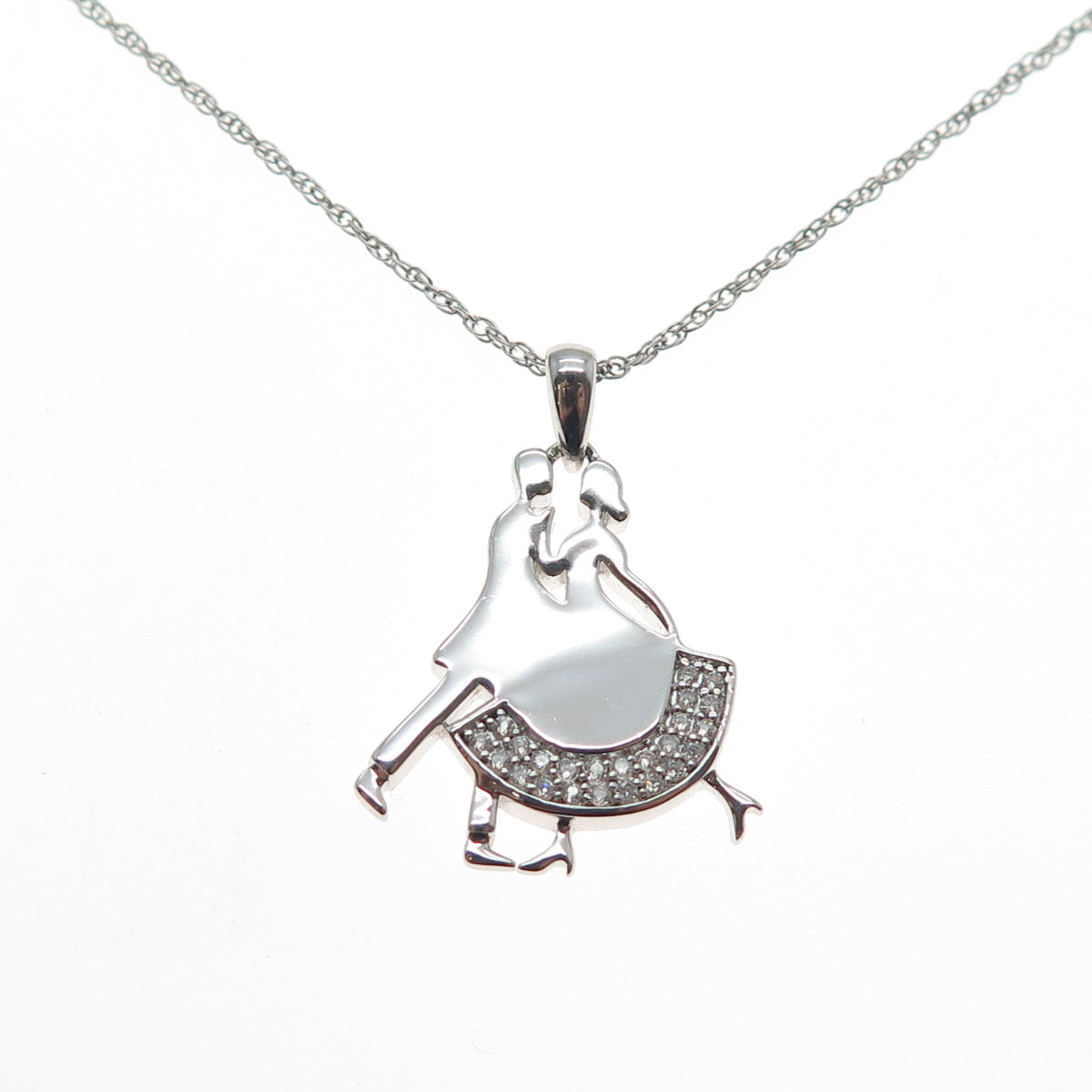 925 Sterling Silver Round-Cut C Z Dancing Couple Singapore Chain Necklace 18"