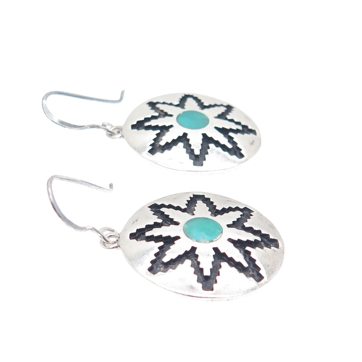 TEME SUNBURST Old Pawn Sterling Silver Vintage 1968 Turquoise Flower Earrings