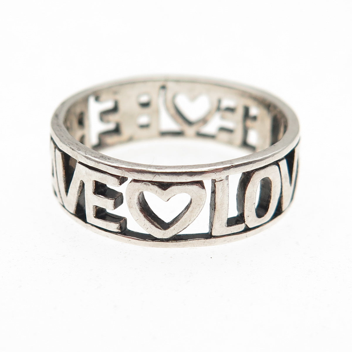925 Sterling Silver Vintage Love Life Be Brave Oxidized Band Ring Size 8.25