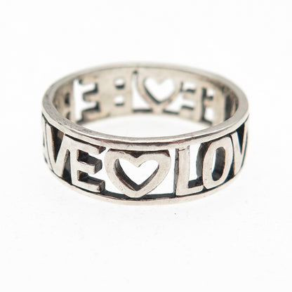 925 Sterling Silver Vintage Love Life Be Brave Oxidized Band Ring Size 8.25