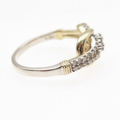925 Sterling Silver 2-Tone Real Round-Cut Diamond Love Knot Ring Size 7.25
