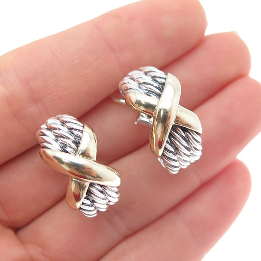 DAVID YURMAN 14K Gold & Sterling Silver Vintage X Motif Hoop Omega Back Earrings