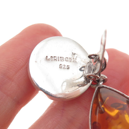 Lori Bonn 925 Sterling Silver Vintage Real Amber Modernist Clip On Earrings