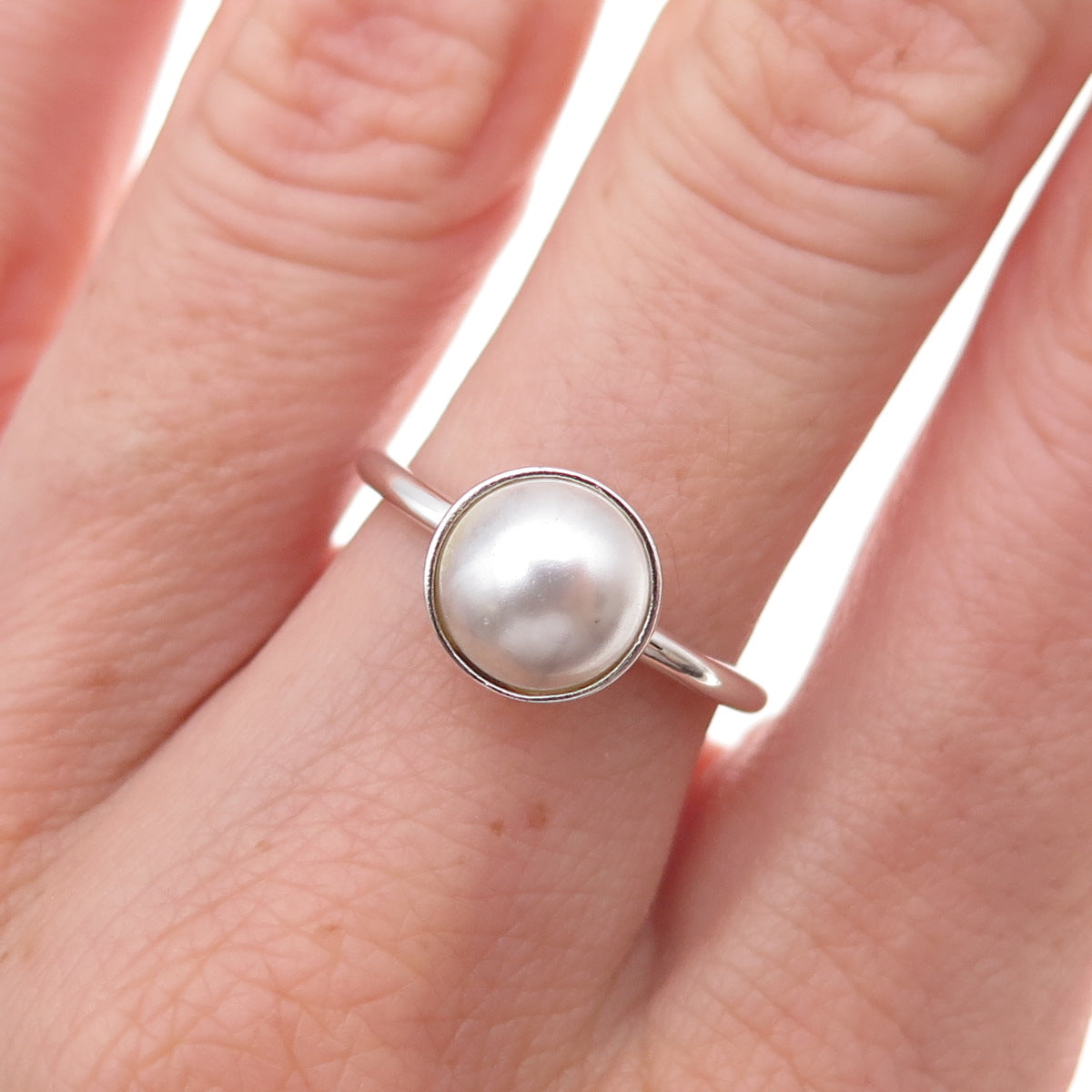 Pandora 925 Sterling Silver Faux Pearl Poetic Droplet Ring Size 6