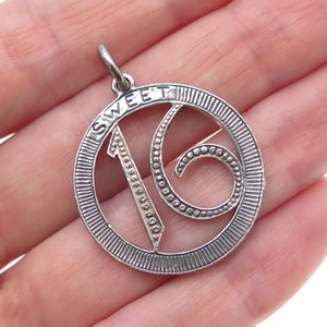 925 Sterling Silver Vintage Sweet 16 Oxidized Charm Pendant