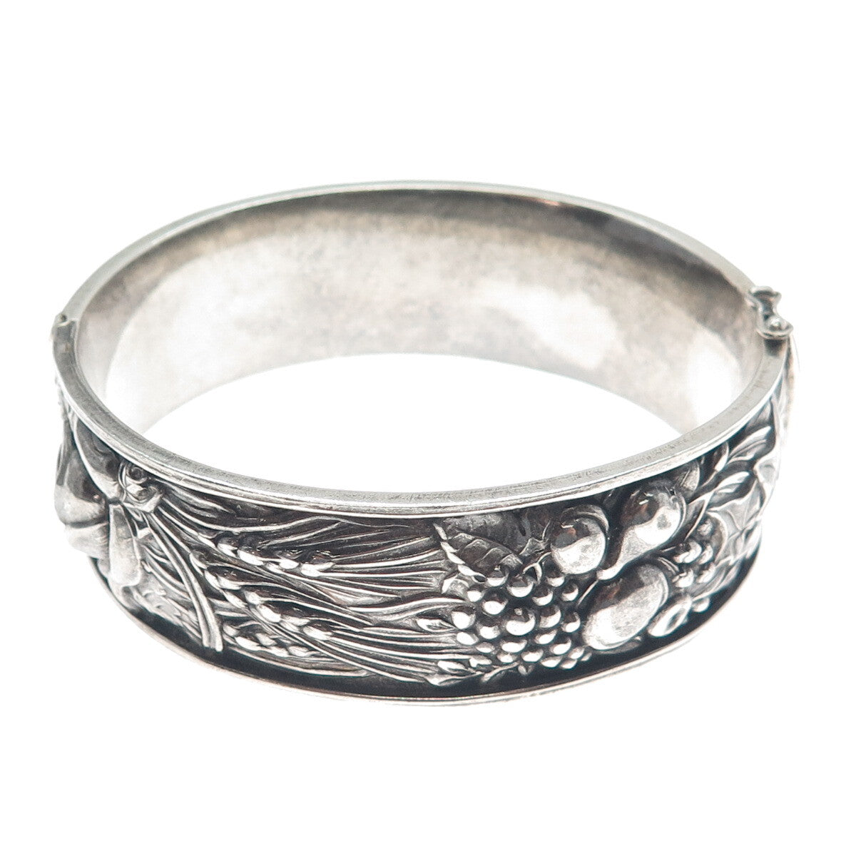 925 Sterling Silver Vintage Portugal Fall Season Oxidized Bangle Bracelet 7.5"