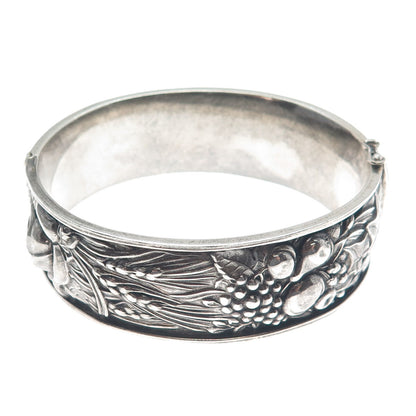 925 Sterling Silver Vintage Portugal Fall Season Oxidized Bangle Bracelet 7.5"