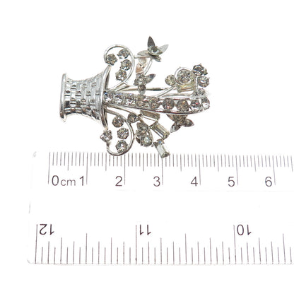 CARL ART Sterling Silver Antique Art Deco Rhinestone Flower Bouquet Pin Brooch