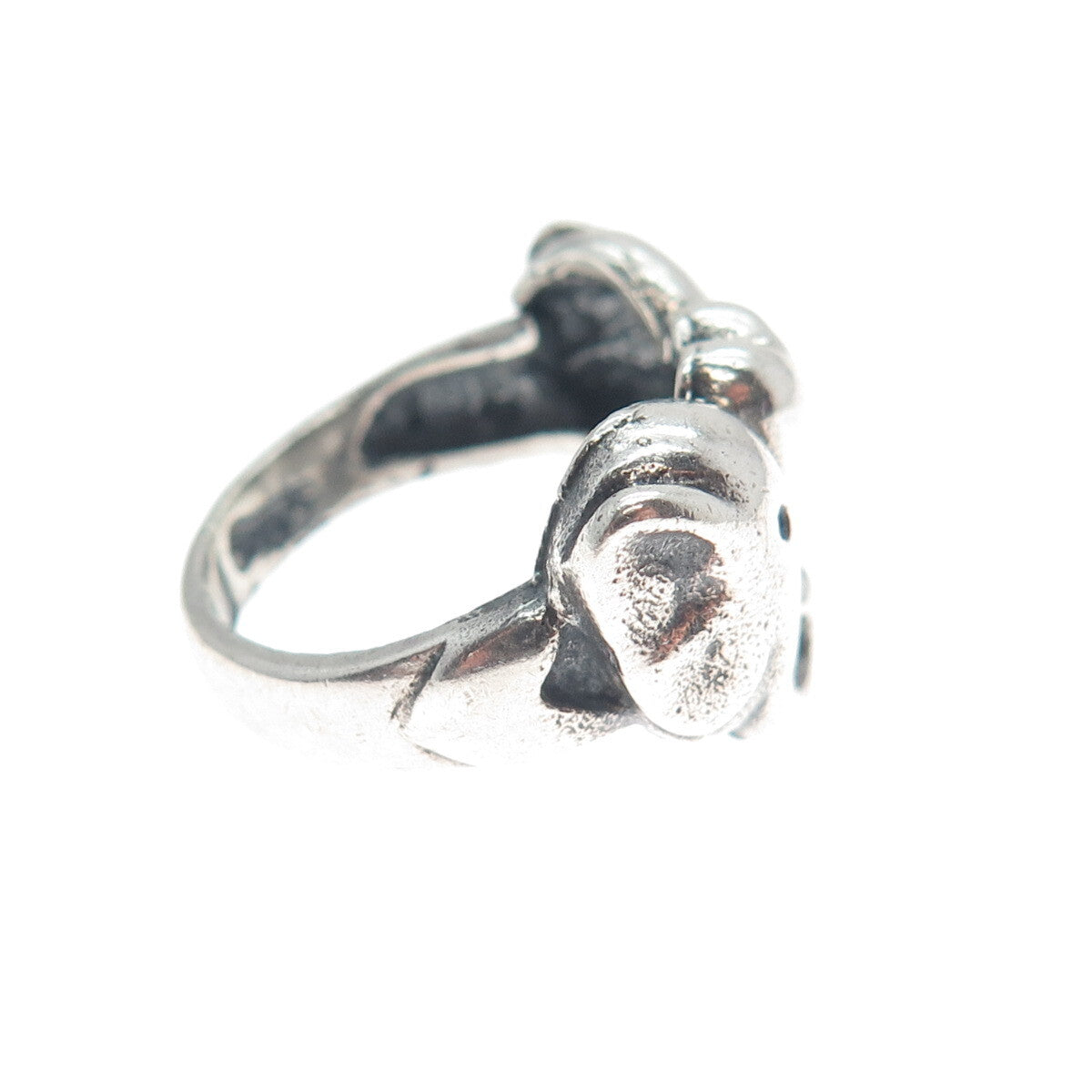 925 Sterling Silver Vintage Dolphin Couple & Heart Oxidized Ring Size 6