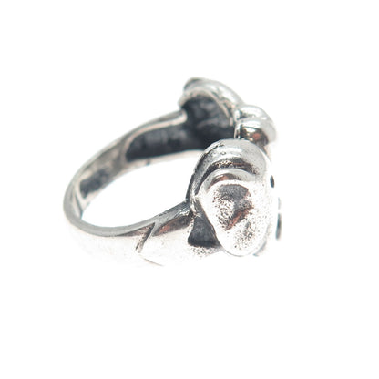 925 Sterling Silver Vintage Dolphin Couple & Heart Oxidized Ring Size 6