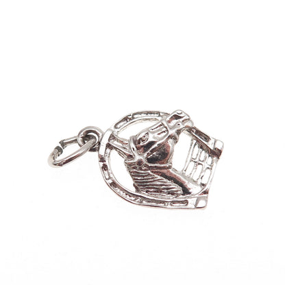 925 Sterling Silver Vintage Horse & Horseshoe Oxidized Mini Charm Pendant