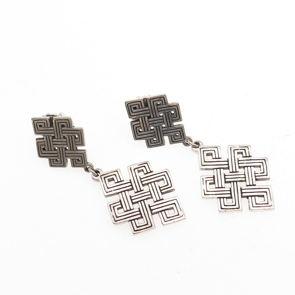 925 Sterling Silver Vintage Celtic Knot Oxidized Dangle Earrings