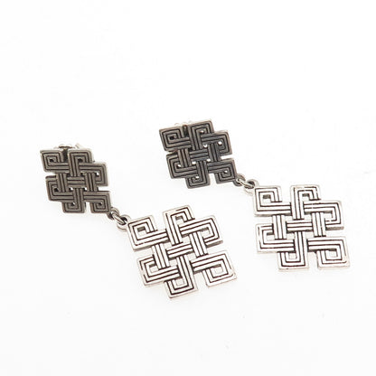 925 Sterling Silver Vintage Celtic Knot Oxidized Dangle Earrings