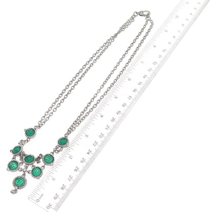 Judith Ripka 925 Sterling Silver Real Green Onyx & C Z Double Chain Necklace 18"