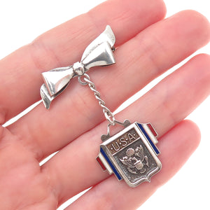 925 Sterling Silver Antique WWII Enamel Son-in-Service Bow Pin Brooch