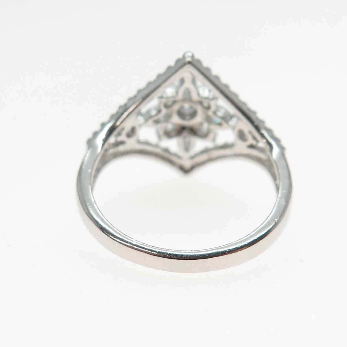JCM Jacmel Mauritius 925 Sterling Silver Marquise & Round-Cut C Z Ring Size 8.5
