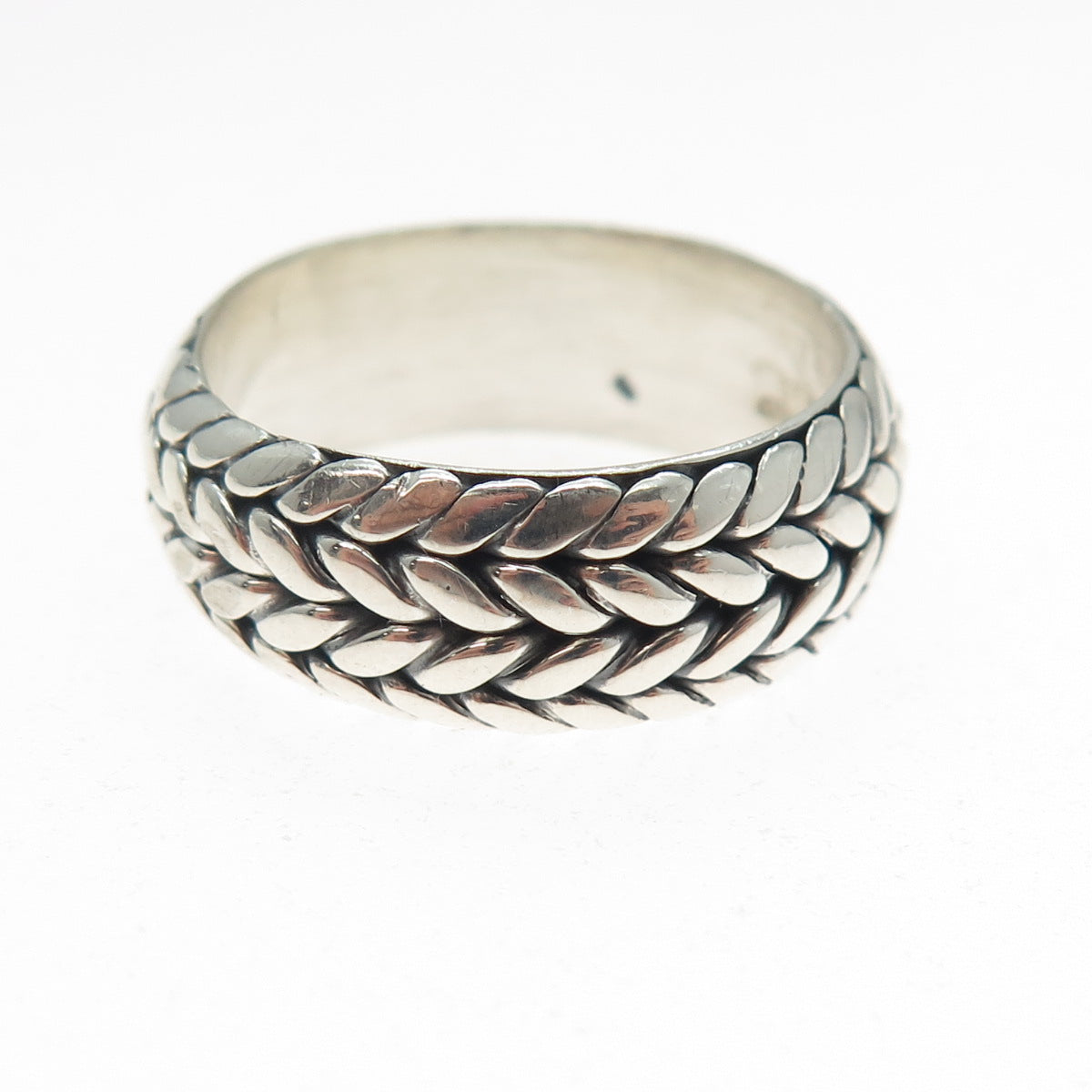 925 Sterling Silver Vintage Mexico Woven Wheat Link Band Ring Size 11.5