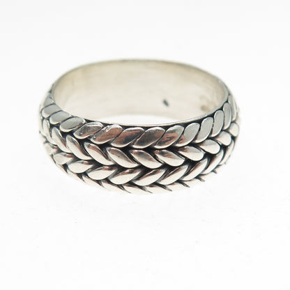 925 Sterling Silver Vintage Mexico Woven Wheat Link Band Ring Size 11.5