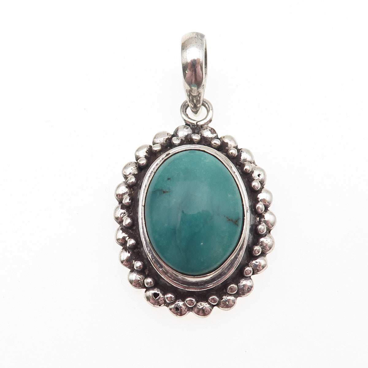 925 Sterling Silver Vintage Real Kingman Turquoise Beaded Charm Pendant