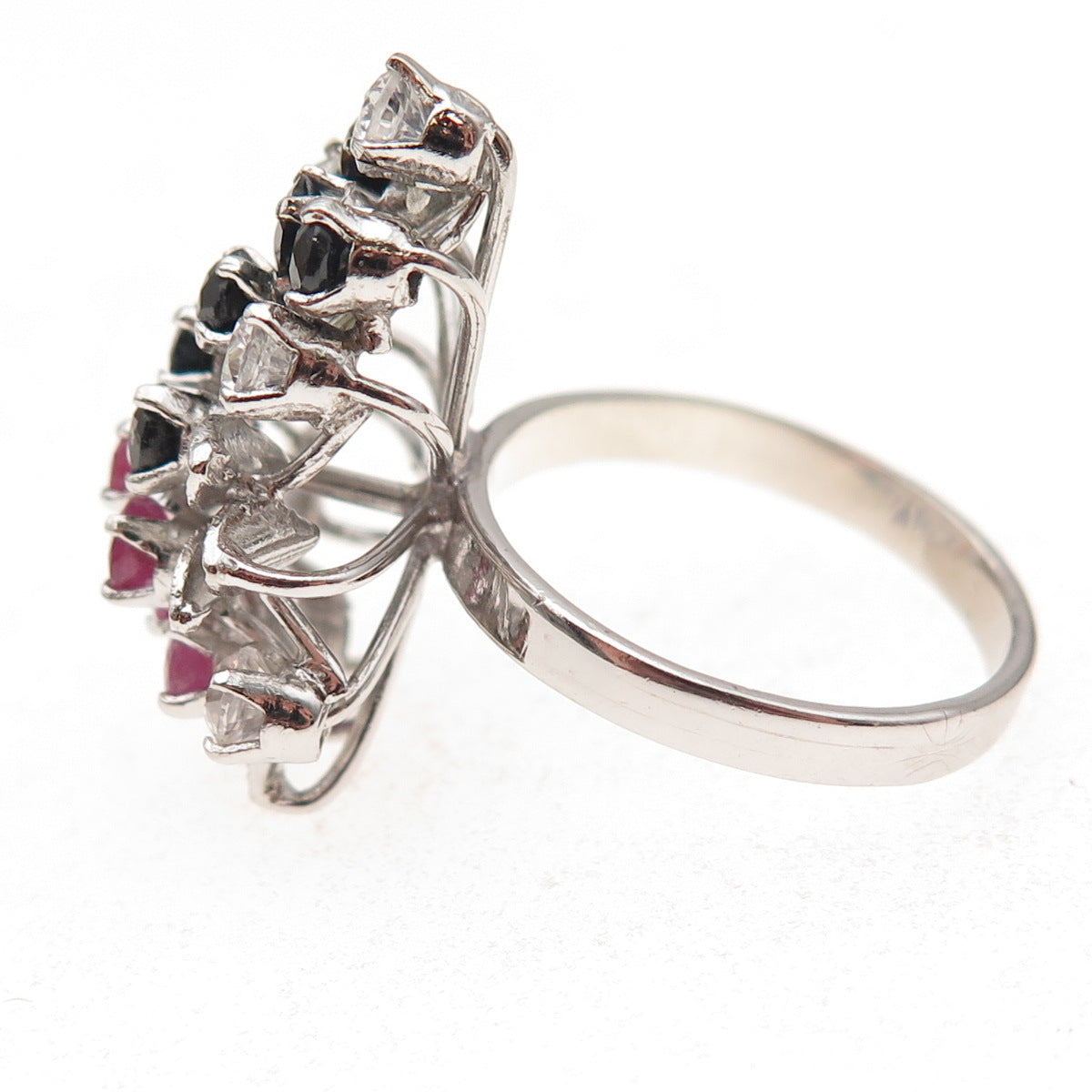 925 Sterling Silver Antique Art Deco Real Sapphire Ruby Rhinestone Ring Size 7.5