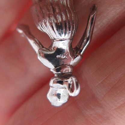 925 Sterling Silver Vintage Female Bowler Mini 3D Charm Pendant
