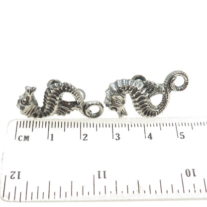 BEAU 925 Sterling Silver Antique Art Deco Seahorse Oxidized Screw Back Earrings