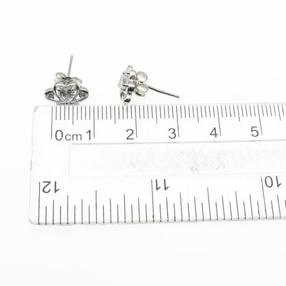 925 Sterling Silver Heart & Round-Cut C Z Tiara Stud Earrings