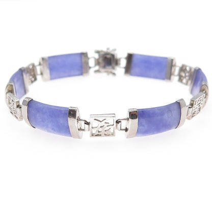 925 Sterling Silver Vintage Real Lavender Jade Chinese Character Bracelet 7.25"