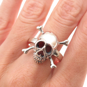 925 Sterling Silver Vintage Skull Crossbones Oxidized Biker Ring Size 10