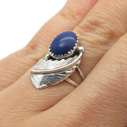 WILLIE MARIANO NAVAJO Old Pawn 925 Sterling Silver Lapis Feather Ring Size 6.5