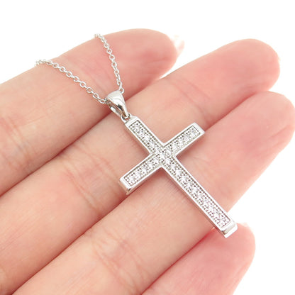 925 Sterling Silver Round-Cut C Z Cross Cable Chain Necklace 16-18"