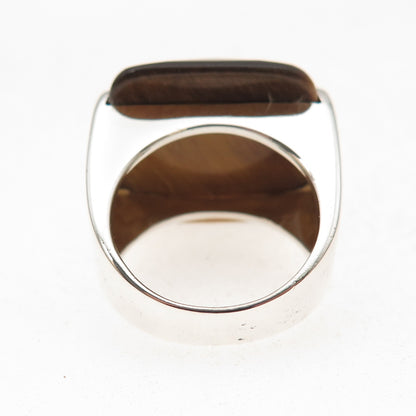 Lydia 925 Sterling Silver Vintage Real Tiger Eye Modernist Ring Size 7.25