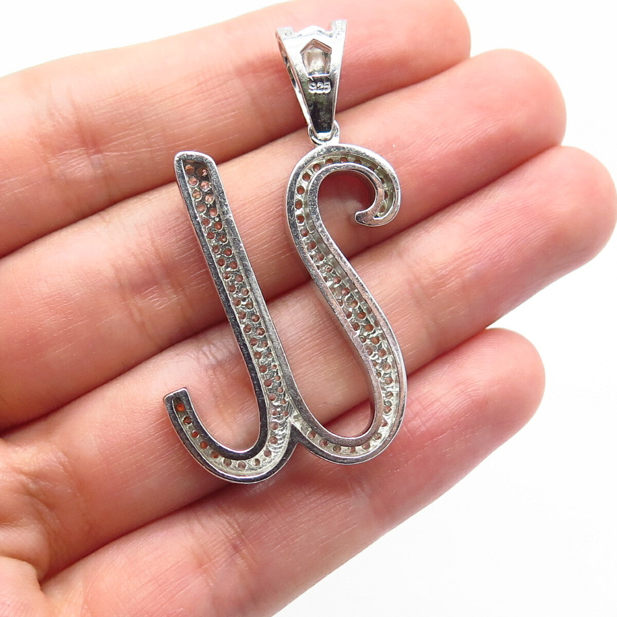 925 Sterling Silver C Z Letter "U" Initial Pendant