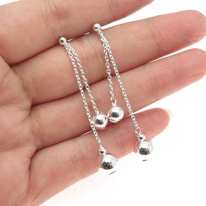 925 Sterling Silver Beaded Cable Chain Dangling Earrings