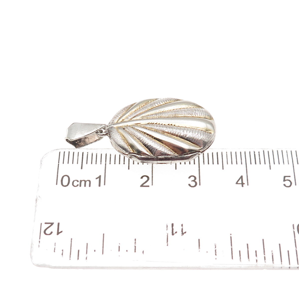 925 Sterling Silver 2-Tone Vintage Modernist Seashell Locket Charm Pendant
