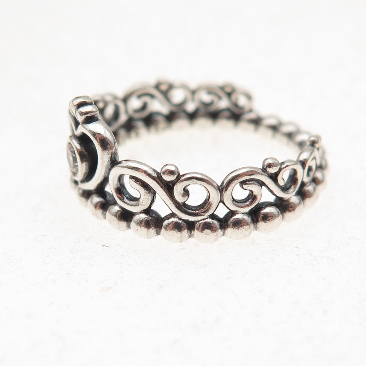 Pandora 925 Sterling Silver C Z My Princess Tiara Ring Size 5.75