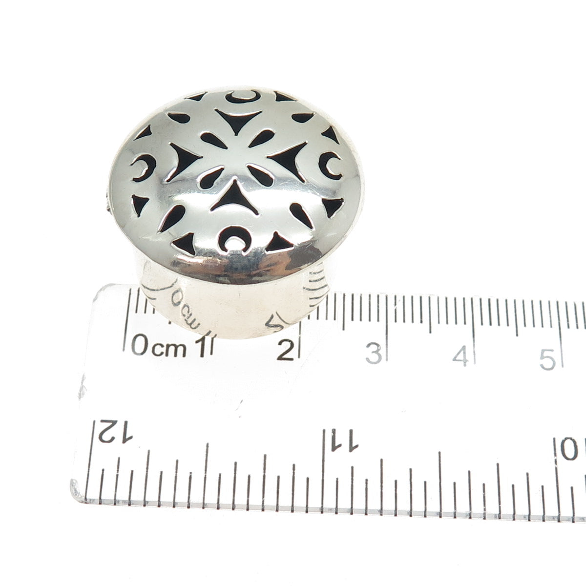 925 Sterling Silver Vintage Mexico Ornate Floral Snuff / Pill Box